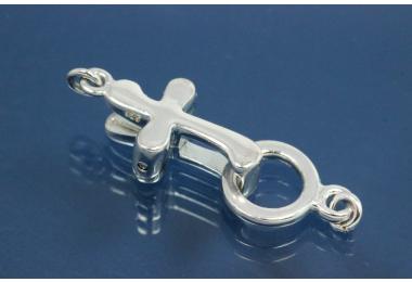 Clip Clasp Cross ca. 24x16mm, 925/- Silver, polished, incl. Ending