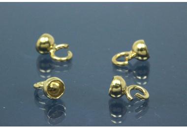 Pearl capsule with open ring  4mm 925/- Silver gold plated