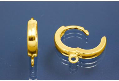 Foldable hoop earring 925/- silver gold plated with integrated loop, approx size A12 x B2,7 x S1,8mm