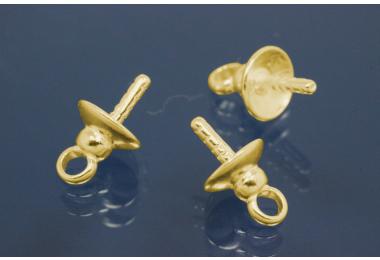 Perlkappe 925/- Silber vergoldet mit intergrierter Einhngerse ca Mae A4,6 x 8,1mm, se A2,5 x I1,4mm, Stift 0,9mm