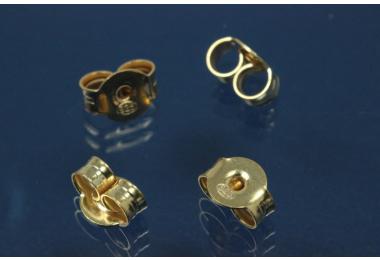 Ohrmutter 925/- Silber vergoldet 4,5mm L5,9 x B4,5 x H3,1mm,Bohrung geeignet fr Steckerstift 0,8 bis 0,9mm