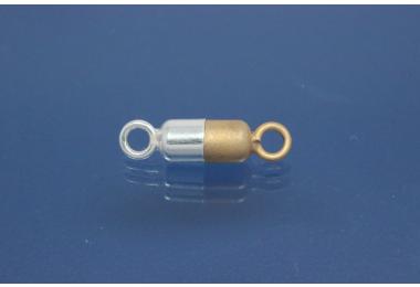 Magnetschliee bicolor 925/- Silber poliert teilvergoldet mattiert, Zylinder ca. 3,5x14,4mm