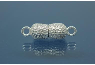 Magnetic clasp double bead long 925/- Silver nugget optic polished