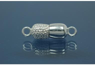 Magnetic clasp double bead long 925/- Silver half nugget optic polished half polished