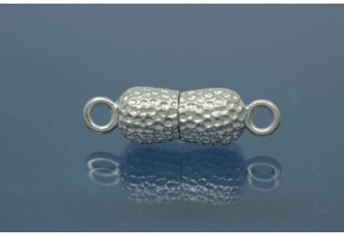 Magnetic clasp double bead long nugget optic 925/- Silver rhodium plated polished