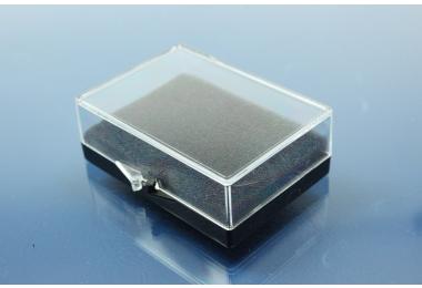 Box, plastic, black / clear, 55x38x18mm with foam inlay 10mm