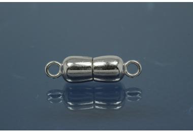 Magnetschliee Doppelkugel lang, Mae ca. 6,5x22,5mm  925/- Silber rhodiniert poliert