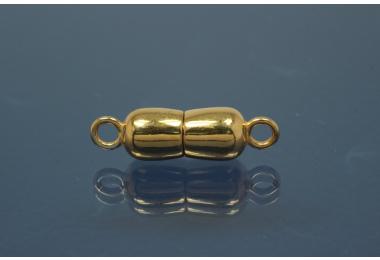 Magnetschliee Doppelkugel lang, Mae ca. 6,5x22,5mm  925/- Silber vergoldet poliert