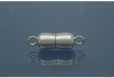 Magnetic Clasp Double Ball long 925/- Silver rhodium plated sanded