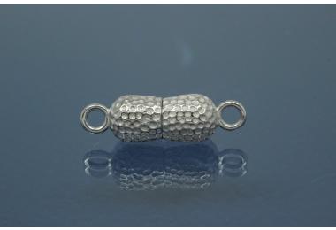Magnetic Clasp Double Ball long nugget optic 925/- Silver rhodium plated polished