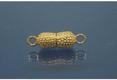 Magnetic Clasp Double Ball long nugget optic 925/- Silver gold plated polished