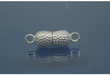 Magnetschliee Doppelkugel lang, Mae ca. 6,5x22,5mm  Nuggetoptik 925/- Silber rhodiniert mattiert