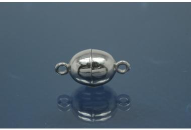 Magnetschliee Oval voll massiv, Mae ca. 8,5x17,0mm  925/- Silber rhodiniert poliert