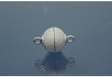 Magnetic Clasp Round Ball, size ca. 10x16mm  925/- Silver rhodium plated stardust sanded