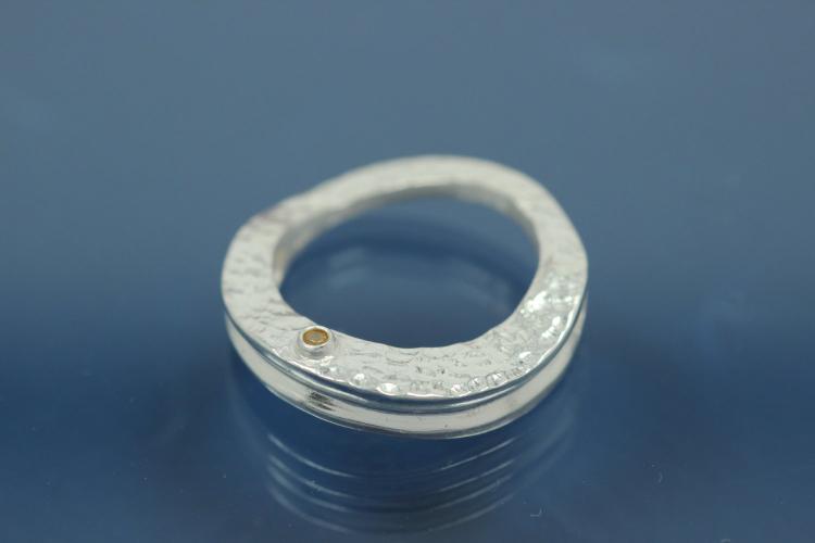 Colliermittelteil 925/- Silber mit gelben natural Brillant vollschliff, 0,02 ct gefasst, Flche beide Seiten gehmmert ca Mae A 20,5 I 14,5mm Bohrung 2,2mm Strke 4,5 im Verlauf 1,3mm
