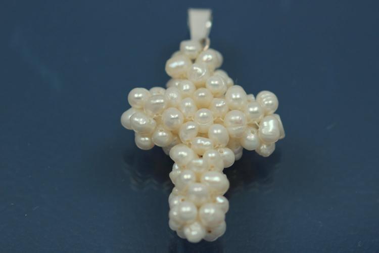 Pearl cross made of Freshwaterpearls with bail 925/- Silver,