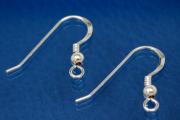 Earhook with coil and Ø3mm bead ca.16,5x17,5mm, wire thickness ca.0,7mm, open loop ca.ext.Ø3,3mm x int.Ø1,9mm, 925/- Silver