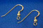 Earhook with coil and 3mm bead ca.16,5x17,5mm, wire thickness ca.0,7mm, open loop ca.ext.3,3mm x int.1,9mm, 925/- Silver gold plated