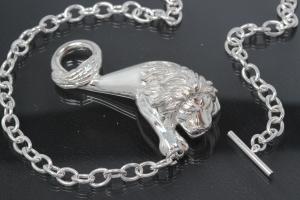 Collier Lwe plastisch hohl 925/- Silber mit Rundankerkette und Knebelverschlu