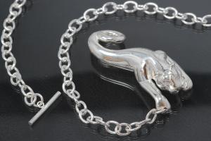 Collier Puma plastisch hohl 925/- Silber mit Rundankerkette und Knebelverschlu