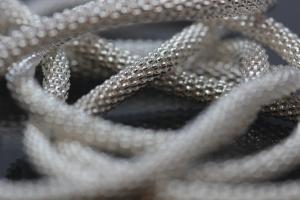 Popkornkette ca.Ma�e �3,7mm mit Karabiner, 925/- Silber