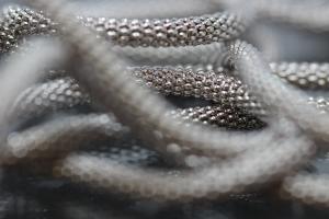 Popkornkette ca.Ma�e �3,7mm mit Karabiner, 925/- Silber rhodiniert