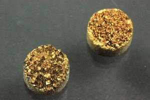 Quarz Druzy, Form rund, Farbe goldfarben, ca Mae  8mm, Hhe 4,0-4,5 mm