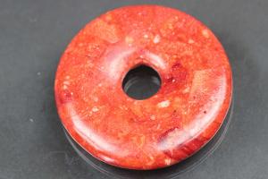 sponge coral pendant pressed red donut size  44mm, 7,5mm thickness, hole inside  ca. 9,5mm