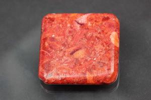 sponge coral pendant pressed red square size 39 x 39mm, 8mm thickness, hole  ca. 1,2mm, diagonal drilled