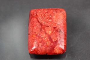sponge coral pendant pressed red rectangular size 38 x 28mm, 7mm thickness, hole  ca. 1,0mm, straight drilled