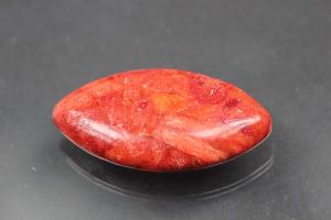 sponge coral pendant pressed red ellipsis size 38 x 20mm, 9mm thickness, hole  ca. 1,2mm, straight drilled