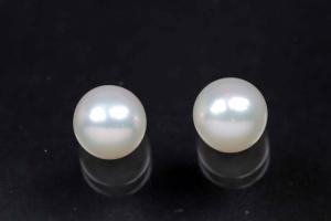Swasserperlen, angebohrt Button, ca.Mae 6,5-7,0mm, Hoch 5,5-6,0mm, Farbe weiss