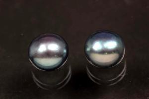 Swasserperlen, angebohrt Button, ca.Mae 8,5-9,0mm, Hoch 6,0-6,5mm, Farbe peacock