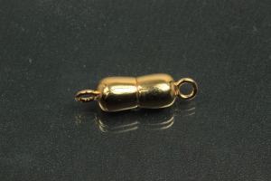 Magnetschliee Doppelkugel lang, Mae ca. 6,5x22,5mm unecht vergoldet poliert