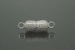 Magnetic Clasp Double Ball long, size ca. 6,5x22,5mm nugget optic metal rhodium plated polished