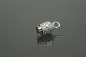 Magnetic Clasp Double Ball long, size ca. 6,5x22,5mm nugget optic metal rhodium plated polished
