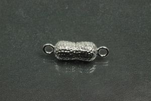 Magnetschliee Doppelkugel lang, Mae ca. 6,5x22,5mm  Nuggetoptik unecht rhodiniert poliert