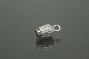 Magnetic Clasp Double Ball long, size ca. 6,5x22,5mm nugget optic metal rhodium plated sanded