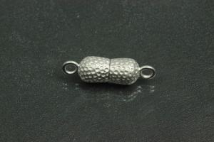 Magnetic Clasp Double Ball long, size ca. 6,5x22,5mm nugget optic metal rhodium plated sanded