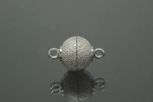 Magnetic Clasp Round Ball, size ca. 10x16mm metal rhodium plated stardust sanded