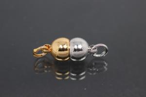 Steiner Magnetic Clasp double ball small, rhodium plated polished, gold plated polished 14x6mm