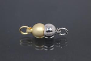 Steiner Magnetic Clasp double ball small, rhodium plated polished, gold plated sanded 14x6mm