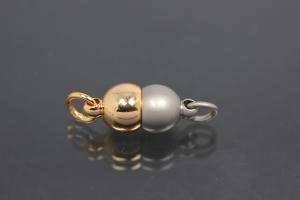 Steiner Magnetic Clasp double ball small, gold plated polished, rhodium plated sanded 14x6mm