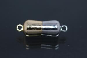 Steiner Magnetic Clasp double ball long, rhodium plated polished, gold plated polished 23x7mm