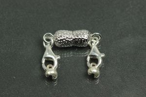 Steiner Vario Magnetic Clasp Double Ball long nugget optic metal rhodium plated polished, size approx. length 55,0mm
