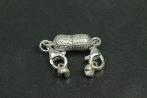 Steiner Vario Magnetic Clasp Double Ball long nugget optic metal rhodium plated sanded, size approx. length 55,0mm