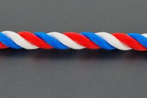 Fanartikel Seidenkordel 3 farbig - Meterware, Durchmesser von ca. 5,5 mm, blau / weiss / rot , Lnge per cm