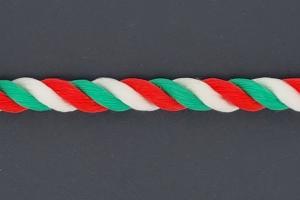 Fanartikel Seidenkordel 3 farbig - Meterware, Durchmesser von ca 5,5 mm, grn / weiss / rot , Lnge per cm