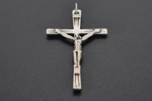 Anhnger Kreuz mit Christus und Stahlse, ca. Mae 44x26mm, Bohrung ca. 1,5mm, unecht silberfarben