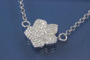 Bltencollier 925/- Silber rhodiniert mit Zirkonia, Erbskette mit Federringverschluss
